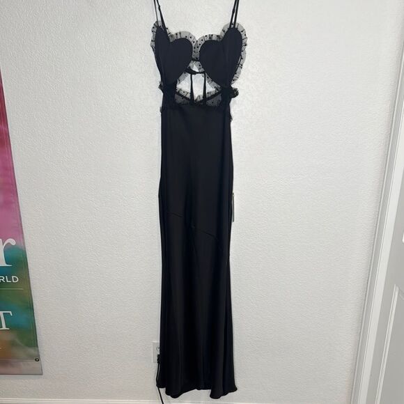 NWT For Love And Lemons Val Maxi Dress in Black XL Revolve Hearts - Picture 2 of 14